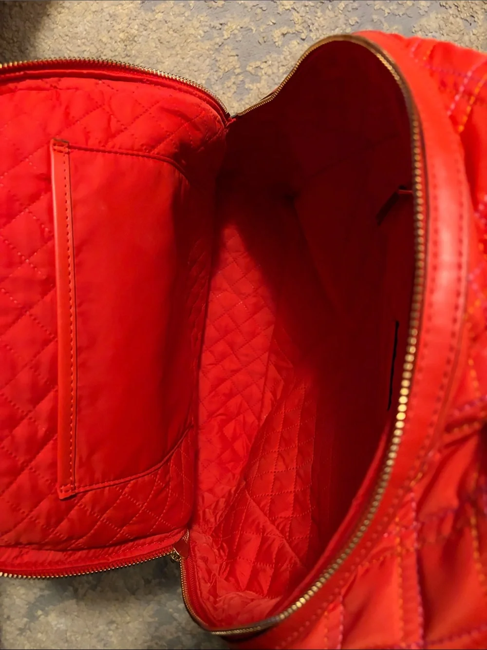 Tory Burch Quilted Red Nylon Backpack with Pink Accents